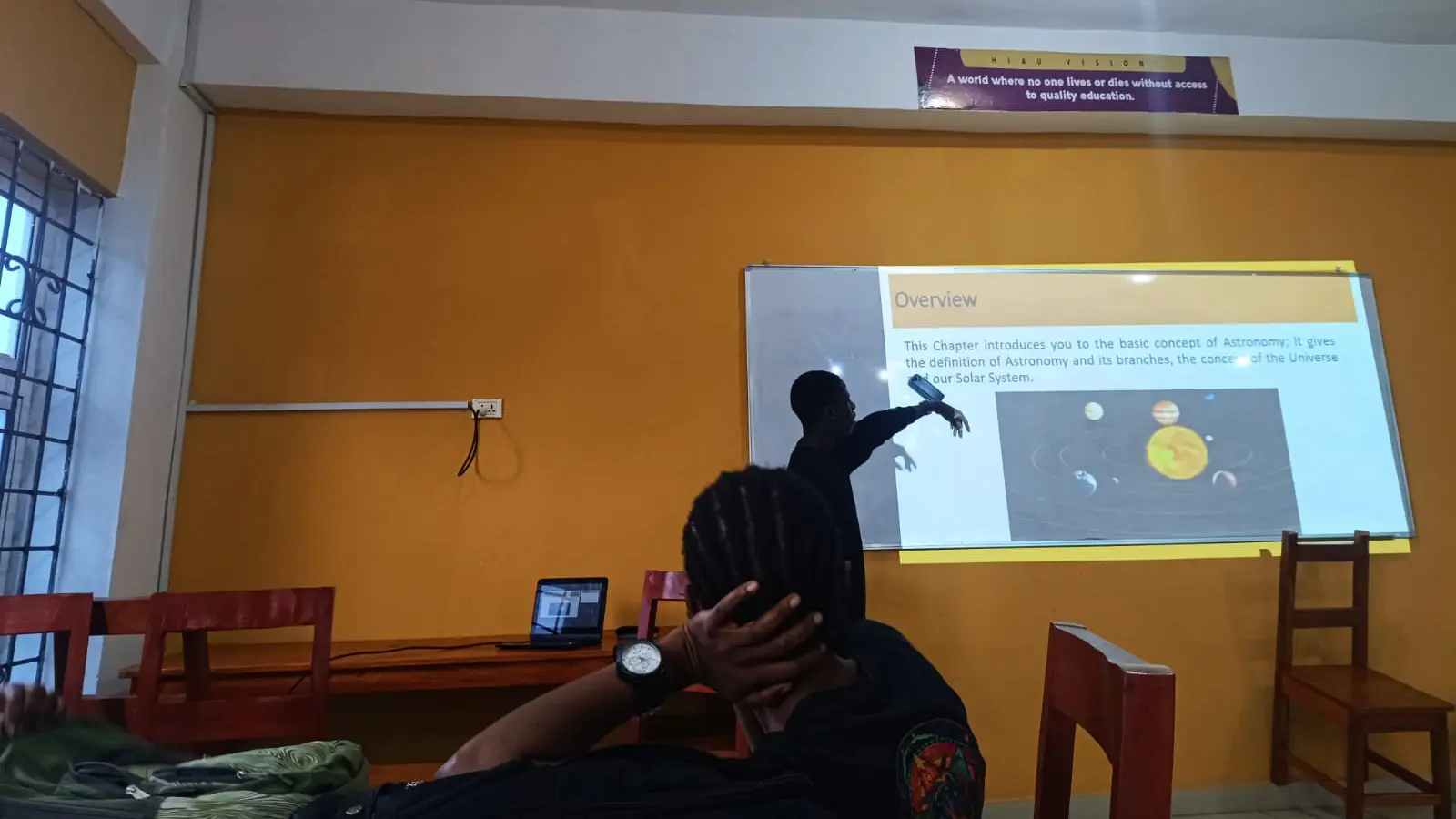 An LAS astronomy lesson on a university campus in Monrovia