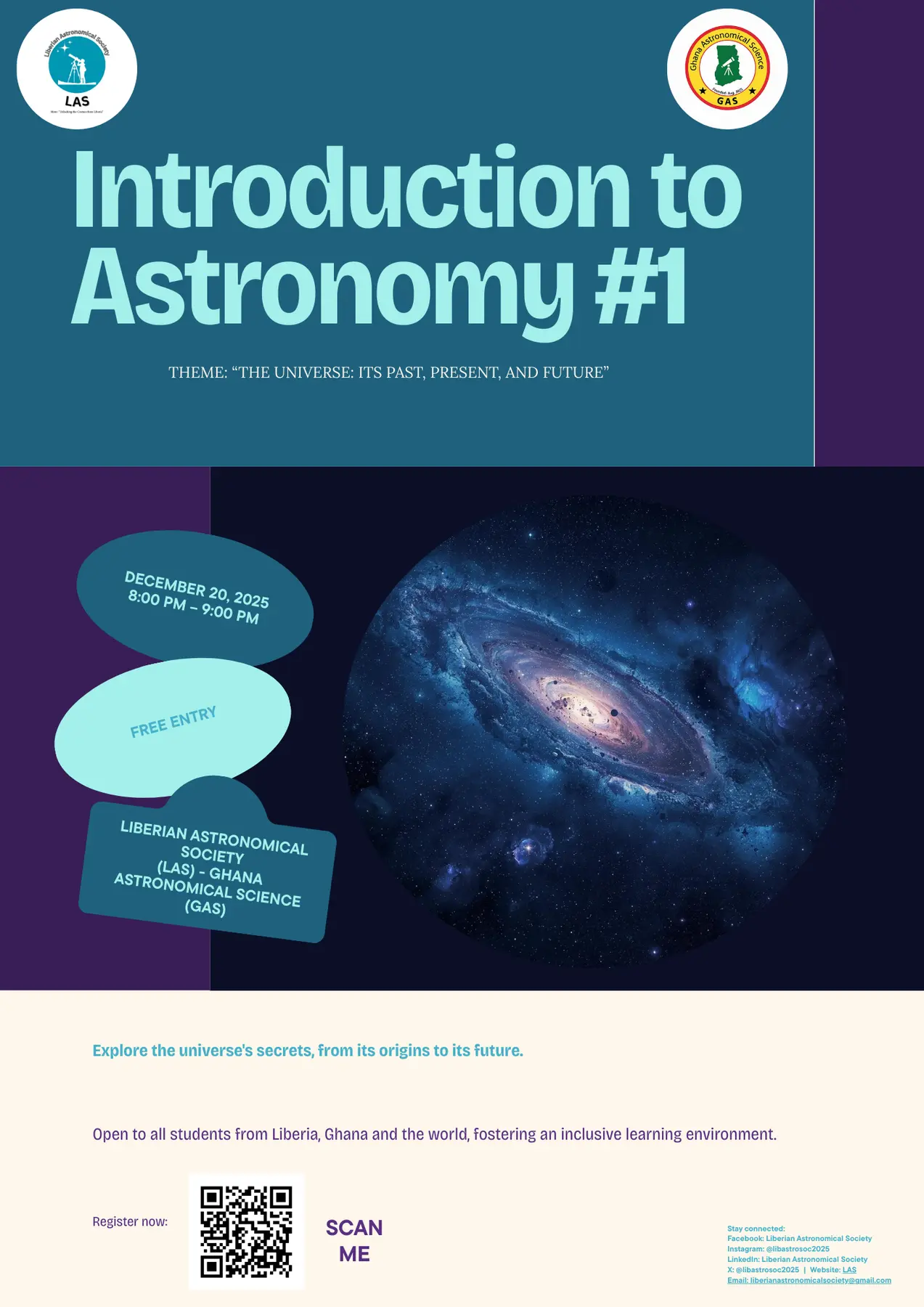 Official flyer for the Introduction to Astronomy session organized by LAS and Ghana Astronomical Science